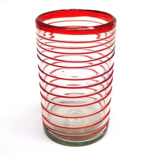 Ofertas / Juego de 6 vasos grandes con espiral rojo rub, 14 oz, Vidrio Reciclado, Libre de Plomo y Toxinas / stos elegantes vasos cubiertos con una espiral rojo rub darn un toque artesanal a su mesa.